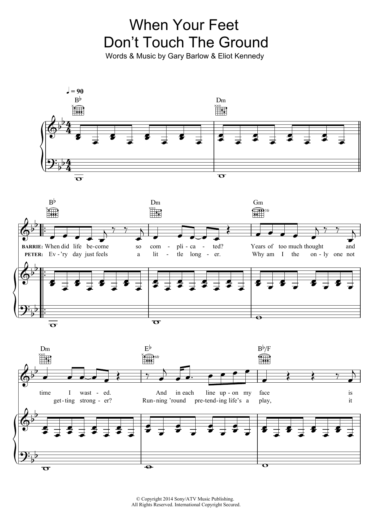 Gary Barlow & Eliot Kennedy When Your Feet Don't Touch The Ground (from 'Finding Neverland') sheet music notes and chords. Download Printable PDF.