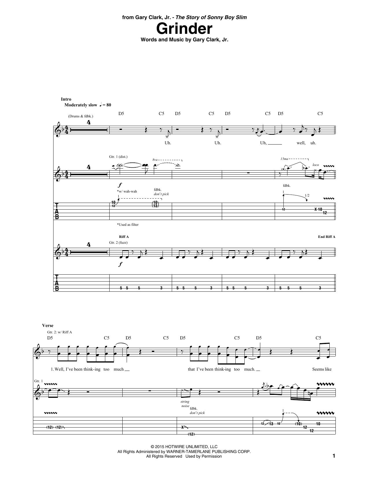 Gary Clark, Jr. Grinder sheet music notes and chords. Download Printable PDF.