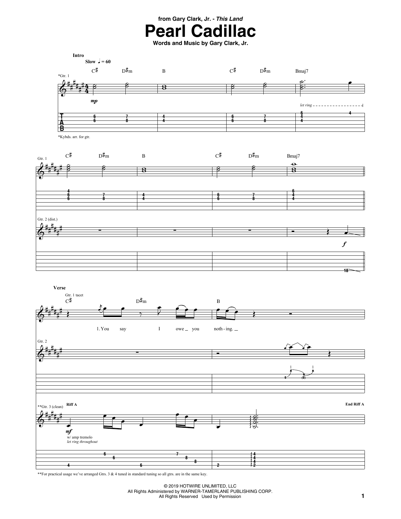 Gary Clark, Jr. Pearl Cadillac sheet music notes and chords. Download Printable PDF.