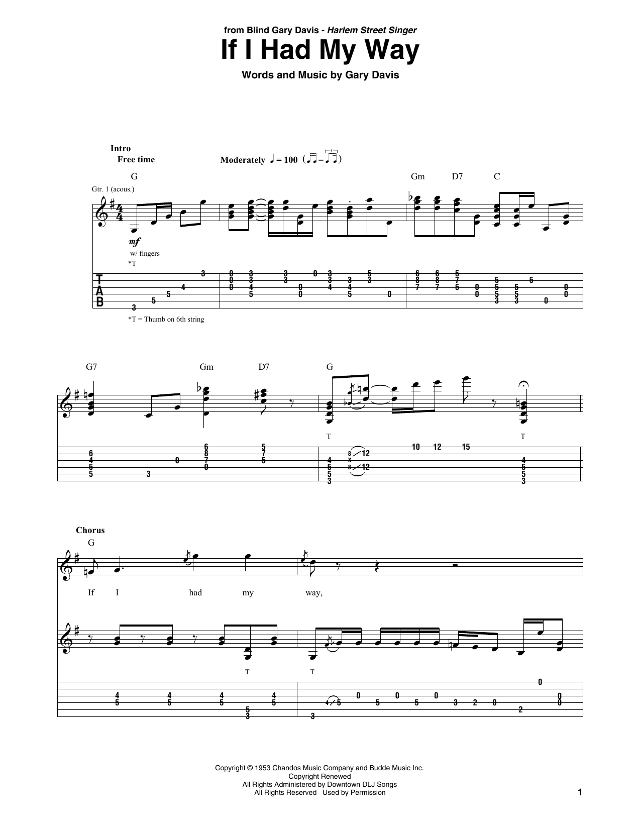 Gary Davis If I Had My Way sheet music notes and chords. Download Printable PDF.