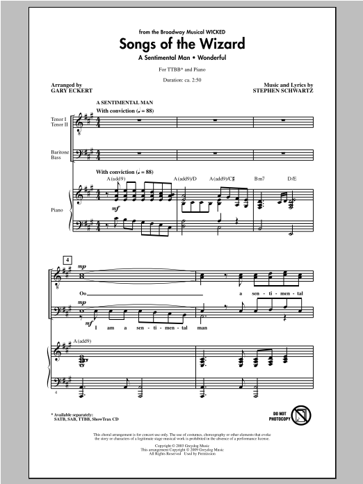 Stephen Schwartz Songs of the Wizard (from Wicked) (arr. Gary Eckert) sheet music notes and chords arranged for SAB Choir