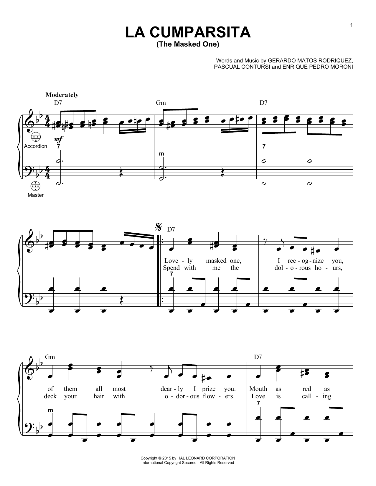 Gary Meisner La Cumparsita (The Masked One) sheet music notes and chords. Download Printable PDF.