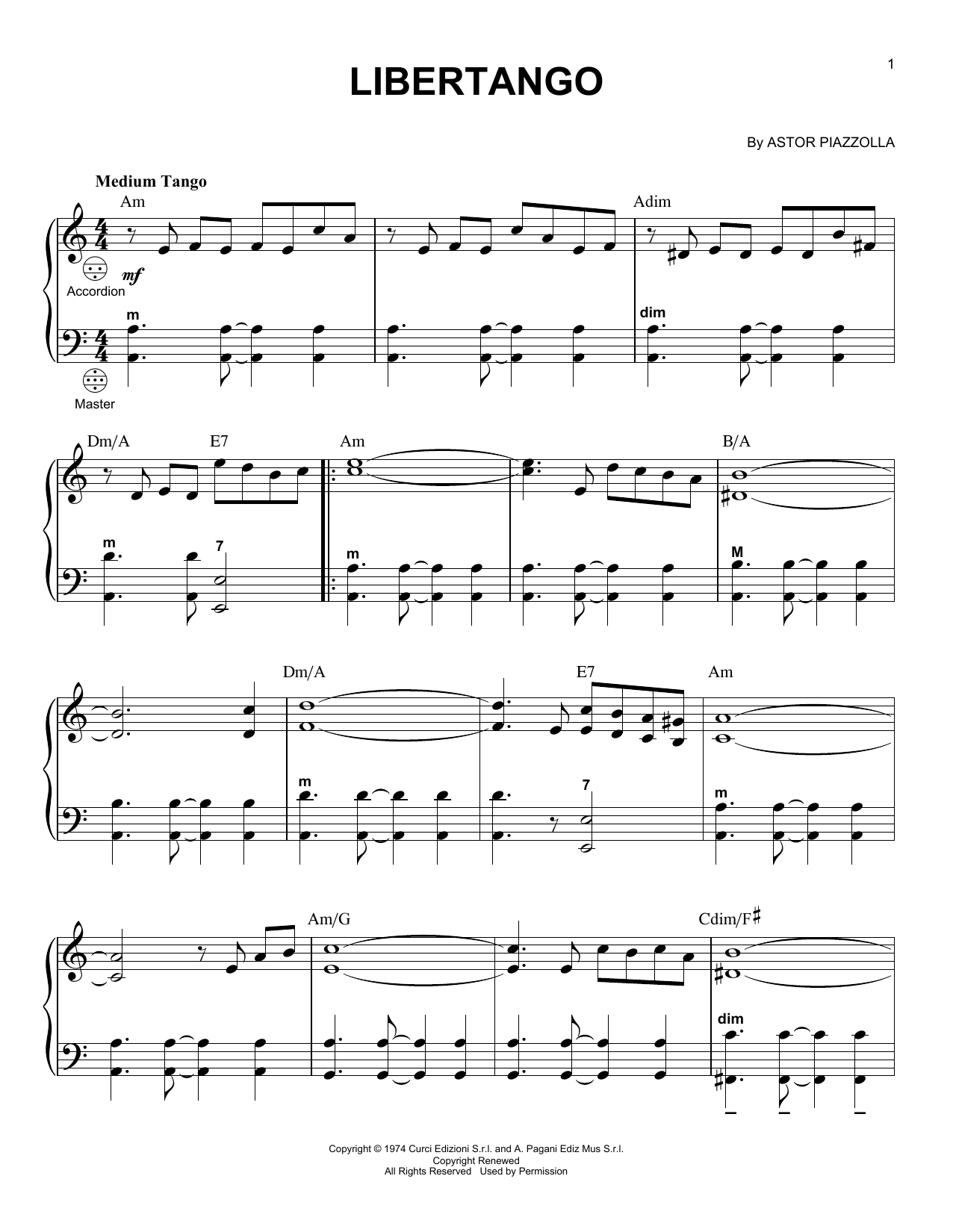 Gary Meisner Libertango sheet music notes and chords. Download Printable PDF.