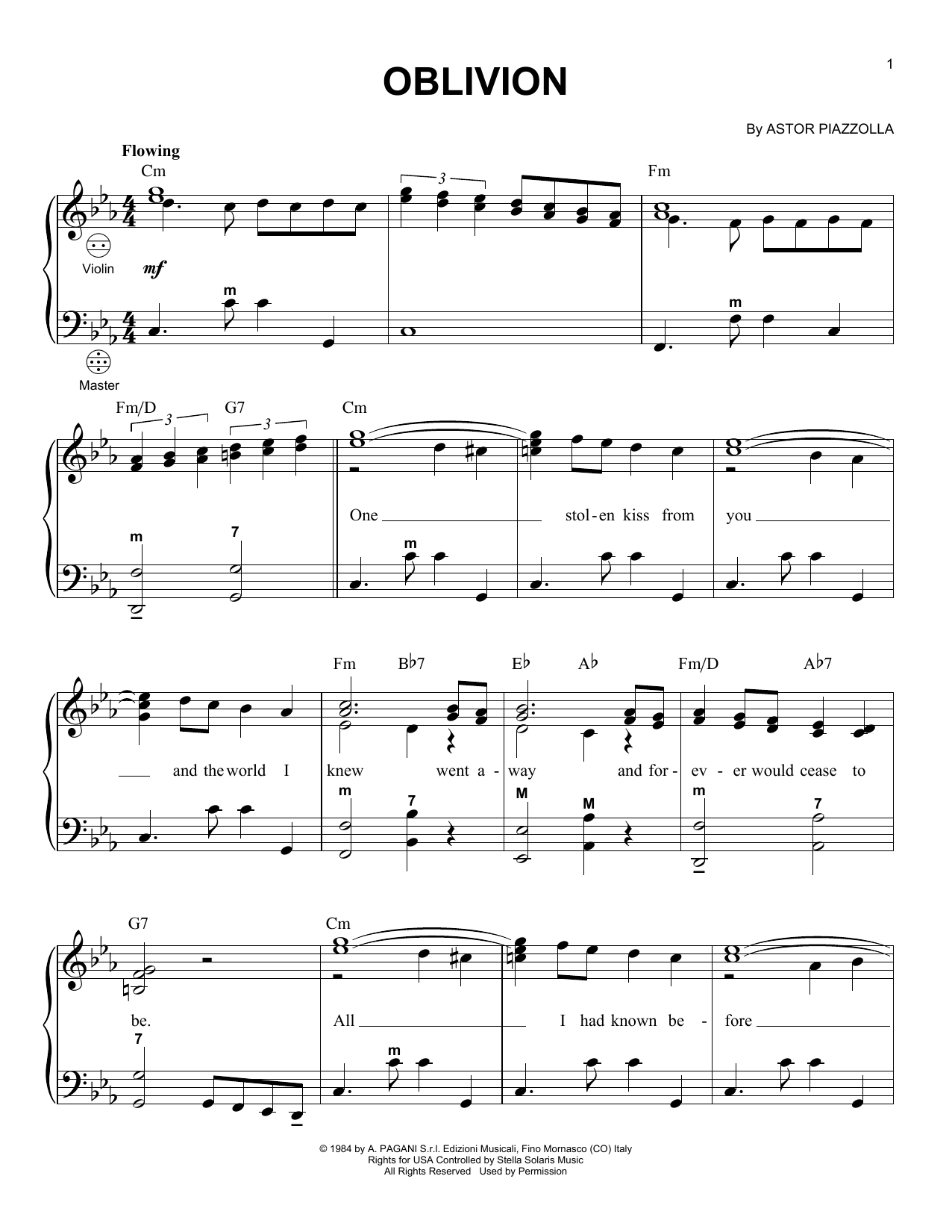 Gary Meisner Oblivion sheet music notes and chords. Download Printable PDF.