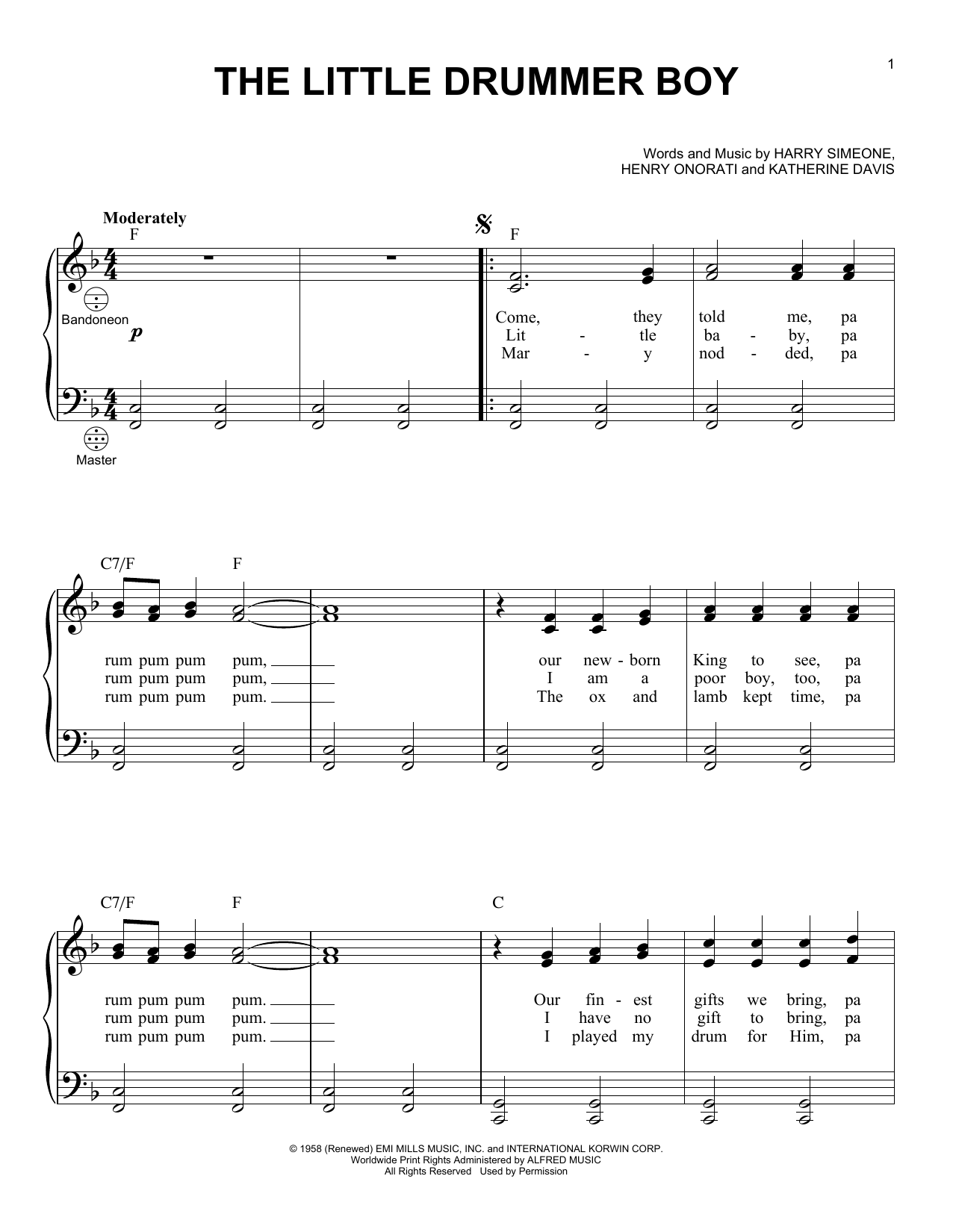 Katherine K. Davis The Little Drummer Boy sheet music notes and chords. Download Printable PDF.