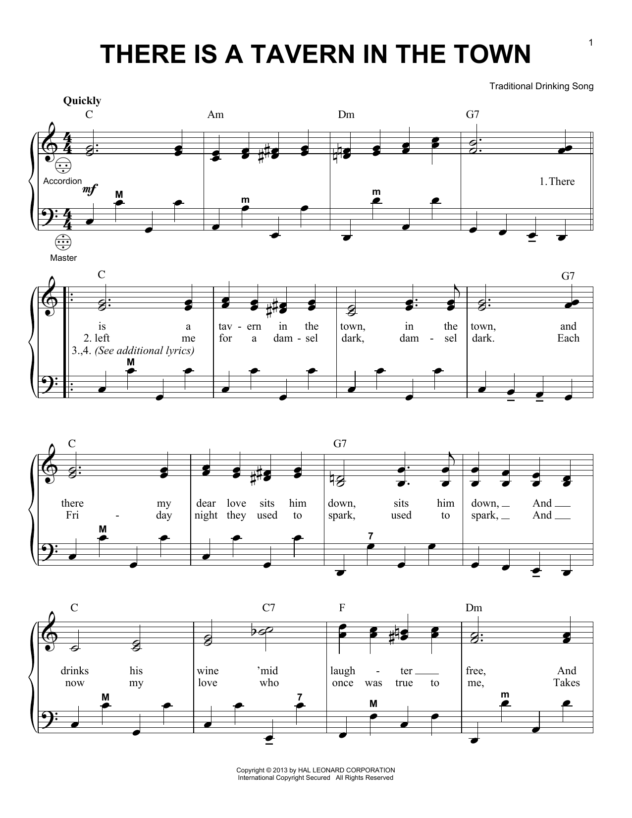 Learn to play Gary Meisner There Is A Tavern In The Town sheet music for Accordion in minutes. Price: 7.8900$ Gary Meisner There Is A Tavern In The Town sheet music notes and chords arranged for Accordion
