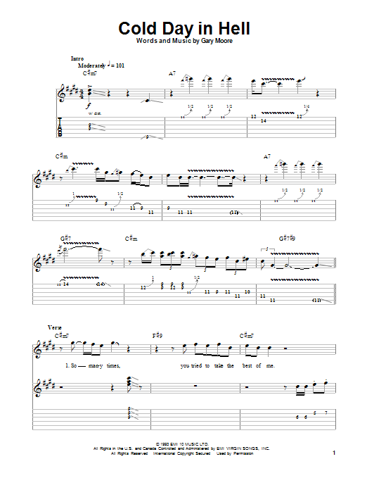 Gary Moore Cold Day In Hell sheet music notes and chords. Download Printable PDF.