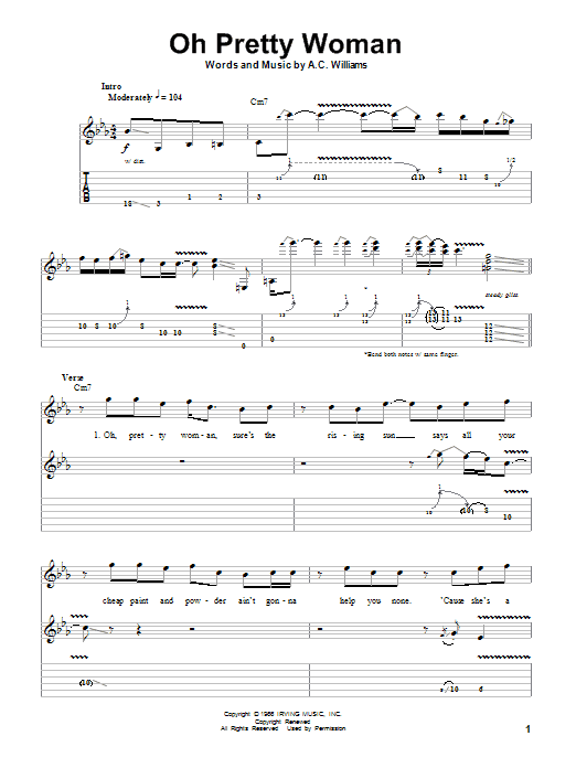 Gary Moore Oh Pretty Woman sheet music notes and chords. Download Printable PDF.