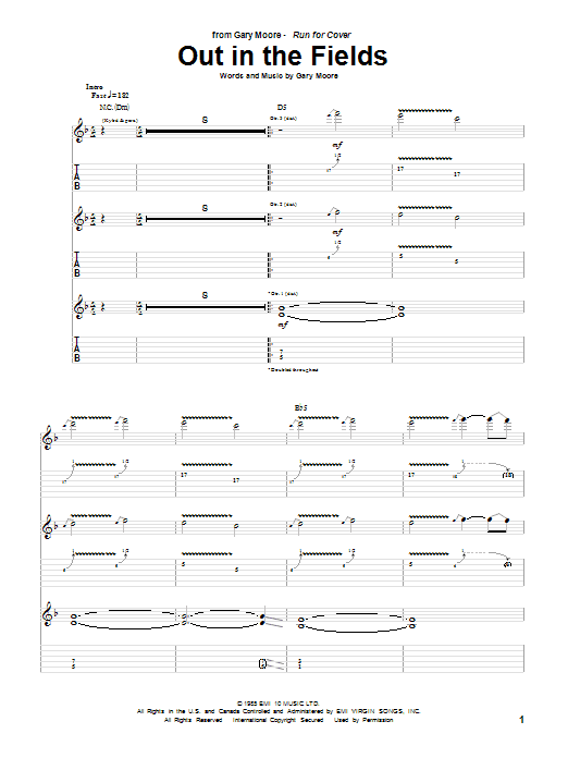 Gary Moore Out In The Fields sheet music notes and chords. Download Printable PDF.