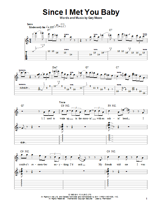 Gary Moore Since I Met You Baby sheet music notes and chords. Download Printable PDF.