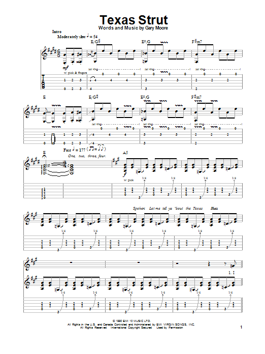 Gary Moore Texas Strut sheet music notes and chords. Download Printable PDF.