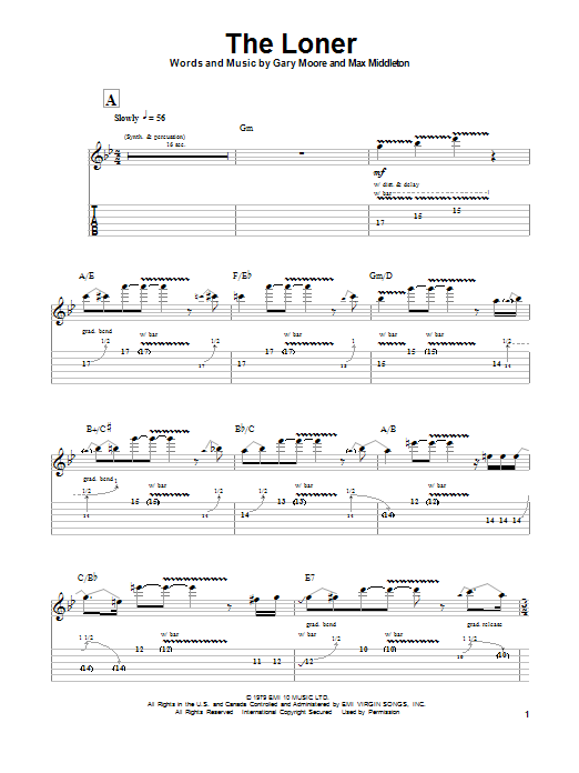 Gary Moore The Loner sheet music notes and chords. Download Printable PDF.