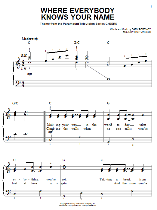 Gary Portnoy Where Everybody Knows Your Name (Theme from Cheers) sheet music notes and chords arranged for Piano Chords/Lyrics