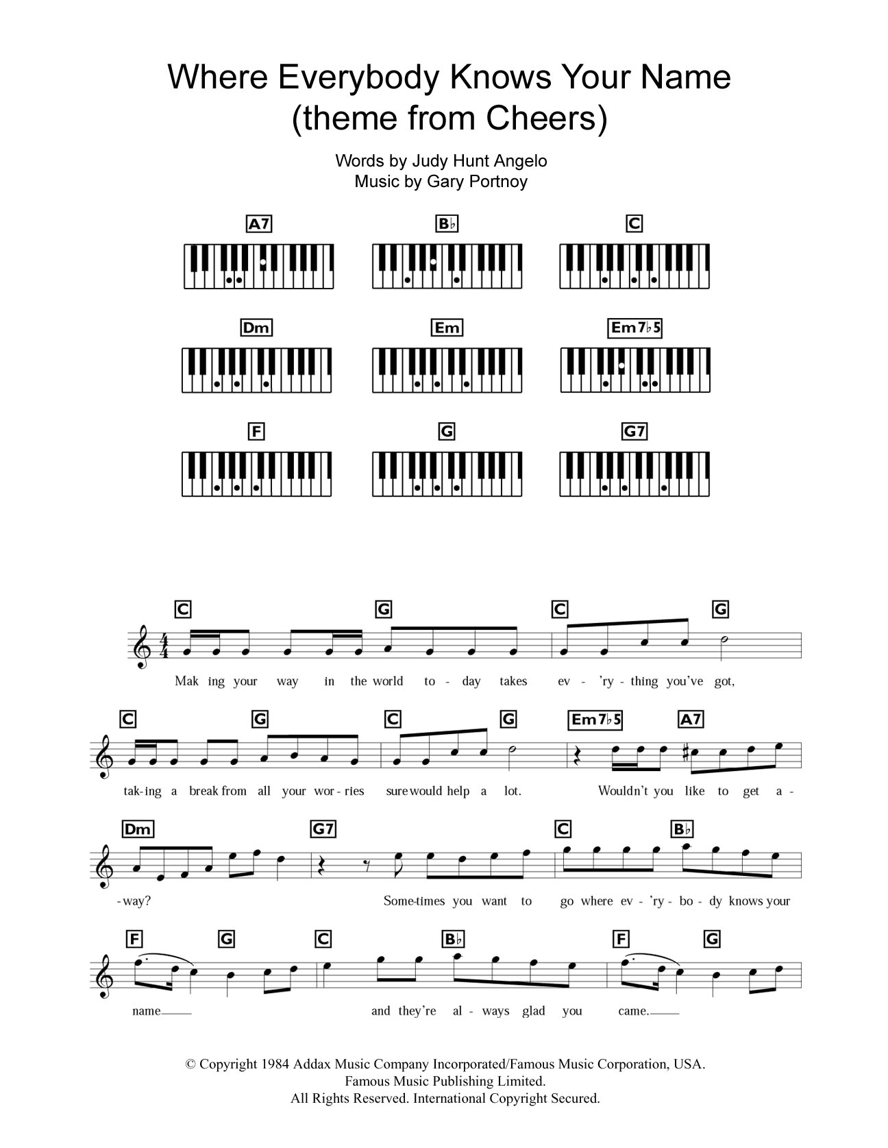 Gary Portnoy Where Everybody Knows Your Name (Theme from Cheers) sheet music notes and chords. Download Printable PDF.