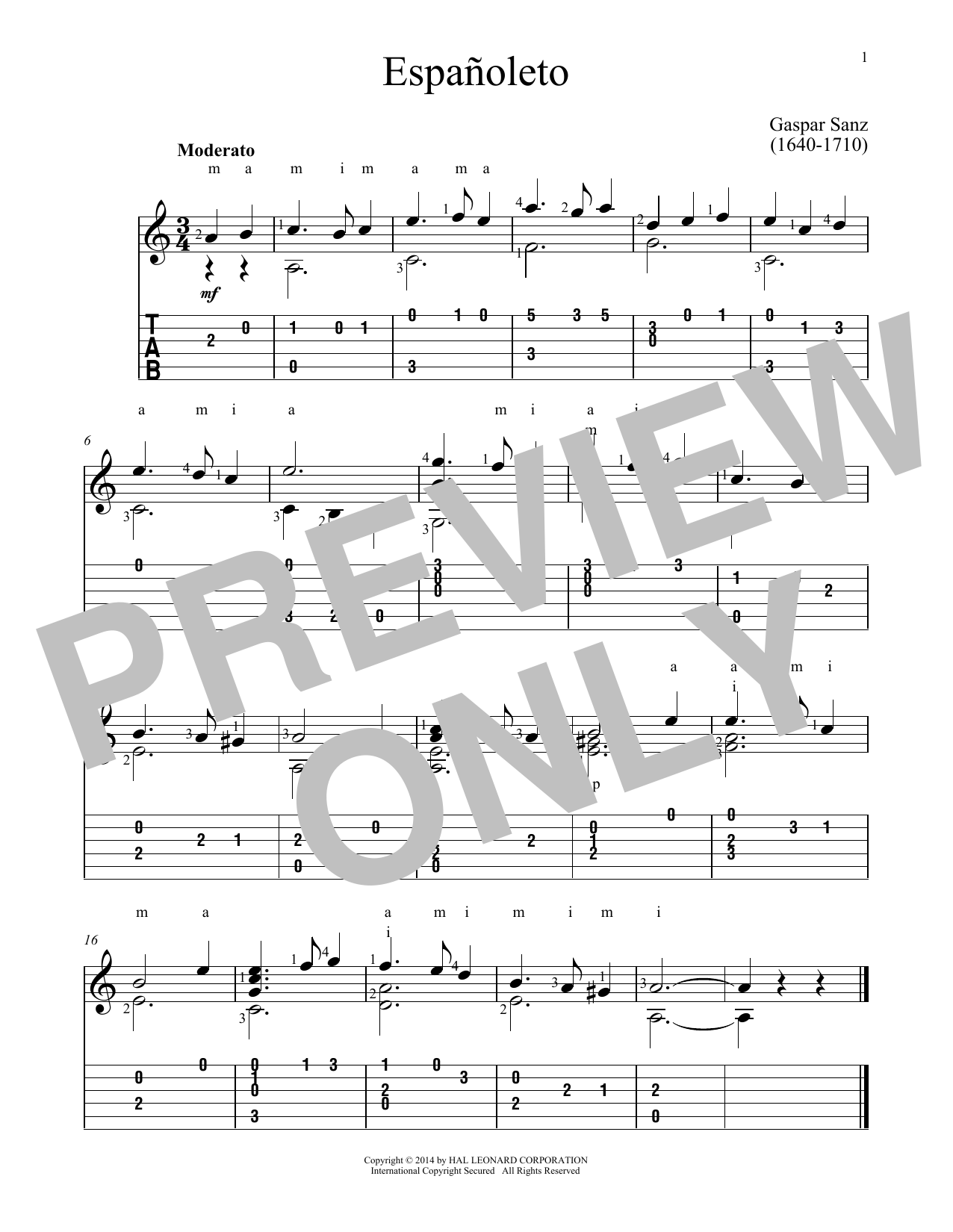 Gaspar Sanz Espanoleta sheet music notes and chords. Download Printable PDF.