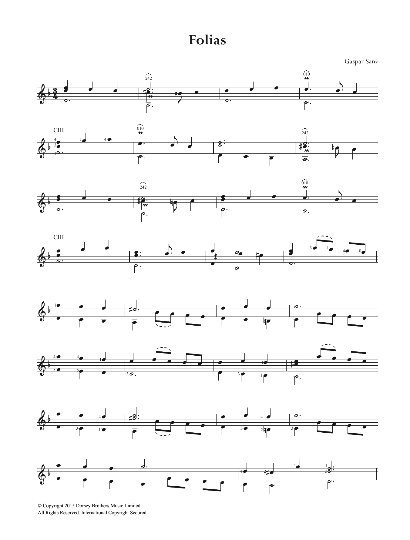 Gaspar Sanz Folias sheet music notes and chords. Download Printable PDF.