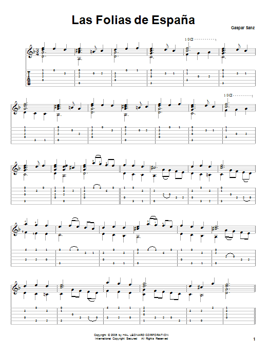 Gaspar Sanz Las Folias de España sheet music notes and chords arranged for Solo Guitar