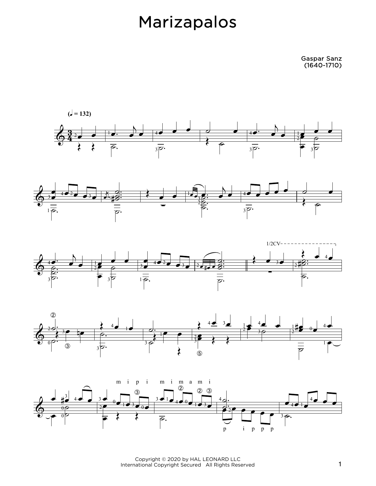 Gaspar Sanz Marizapalos sheet music notes and chords. Download Printable PDF.