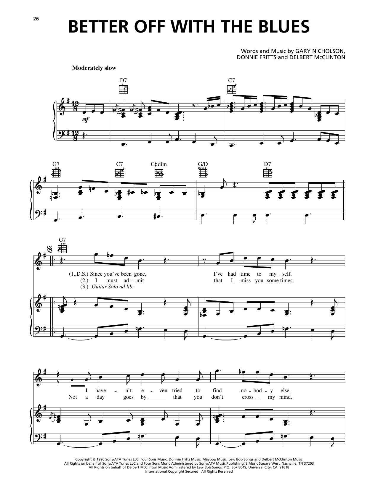 Learn to play Gatemouth Brown Better Off With The Blues sheet music for Piano, Vocal & Guitar Chords (Right-Hand Melody) in minutes. Price: 7.8900$ Gatemouth Brown Better Off With The Blues sheet music notes and chords arranged for Piano, Vocal & Guitar Chords (Right-Hand Melody)