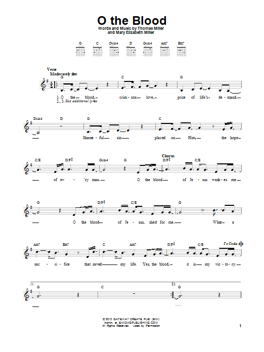 Thomas Miller O The Blood sheet music notes and chords. Download Printable PDF.