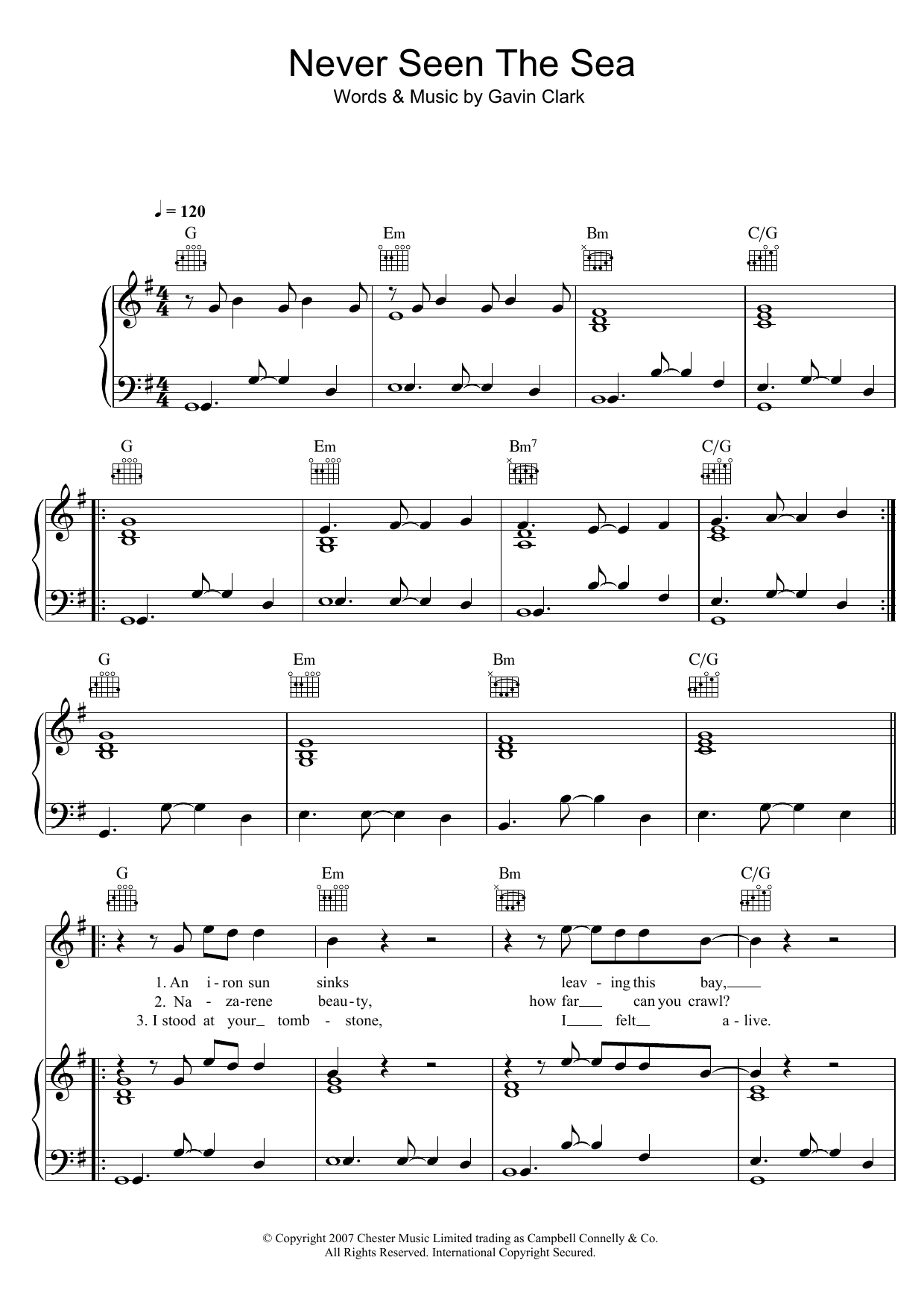 Learn to play Gavin Clark Never Seen The Sea sheet music for Piano, Vocal & Guitar Chords in minutes. Price: 7.8900$ Gavin Clark Never Seen The Sea sheet music notes and chords arranged for Piano, Vocal & Guitar Chords