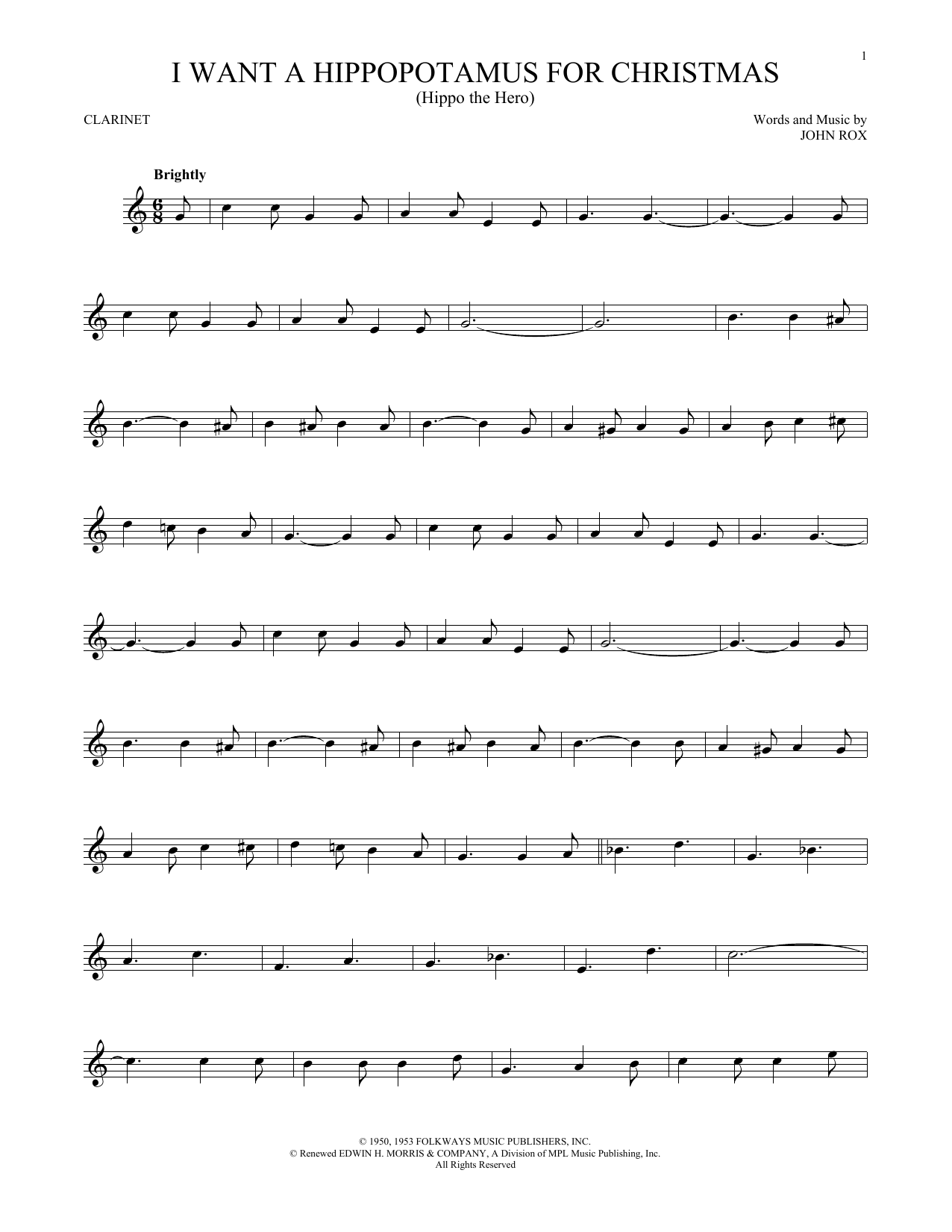 Gayla Peevey I Want A Hippopotamus For Christmas (Hippo The Hero) sheet music notes and chords. Download Printable PDF.