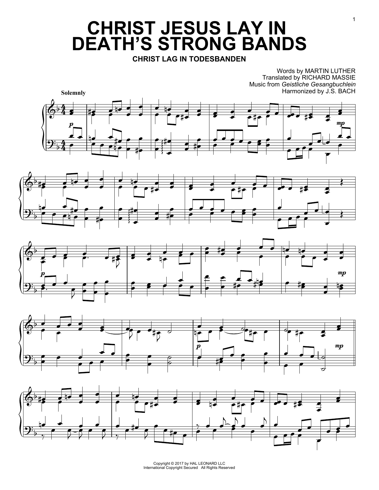 Learn to play Geistliche Gesangbuchlein Christ Jesus Lay In Death's Strong Bands sheet music for Piano Solo in minutes. Price: 6.9900$ Geistliche Gesangbuchlein Christ Jesus Lay In Death's Strong Bands sheet music notes and chords arranged for Piano Solo