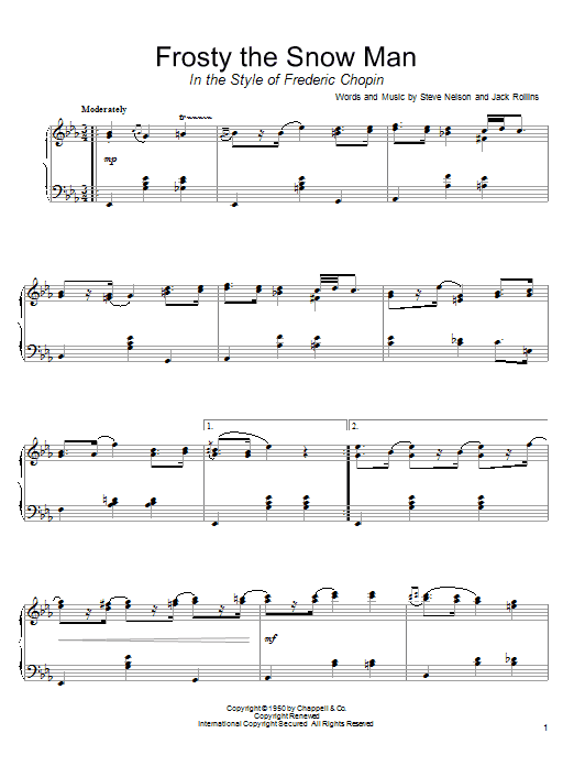 Learn to play Gene Autry Frosty The Snowman sheet music for Piano Solo in minutes. Price: 7.8900$ Gene Autry Frosty The Snowman sheet music notes and chords arranged for Piano Solo