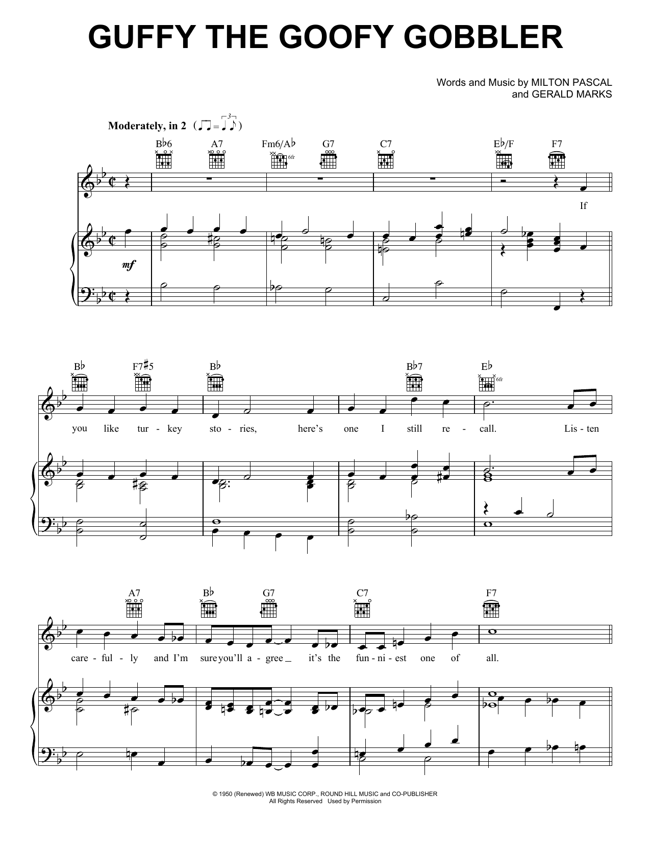 Gene Autry Guffy The Goofy Gobbler sheet music notes and chords. Download Printable PDF.