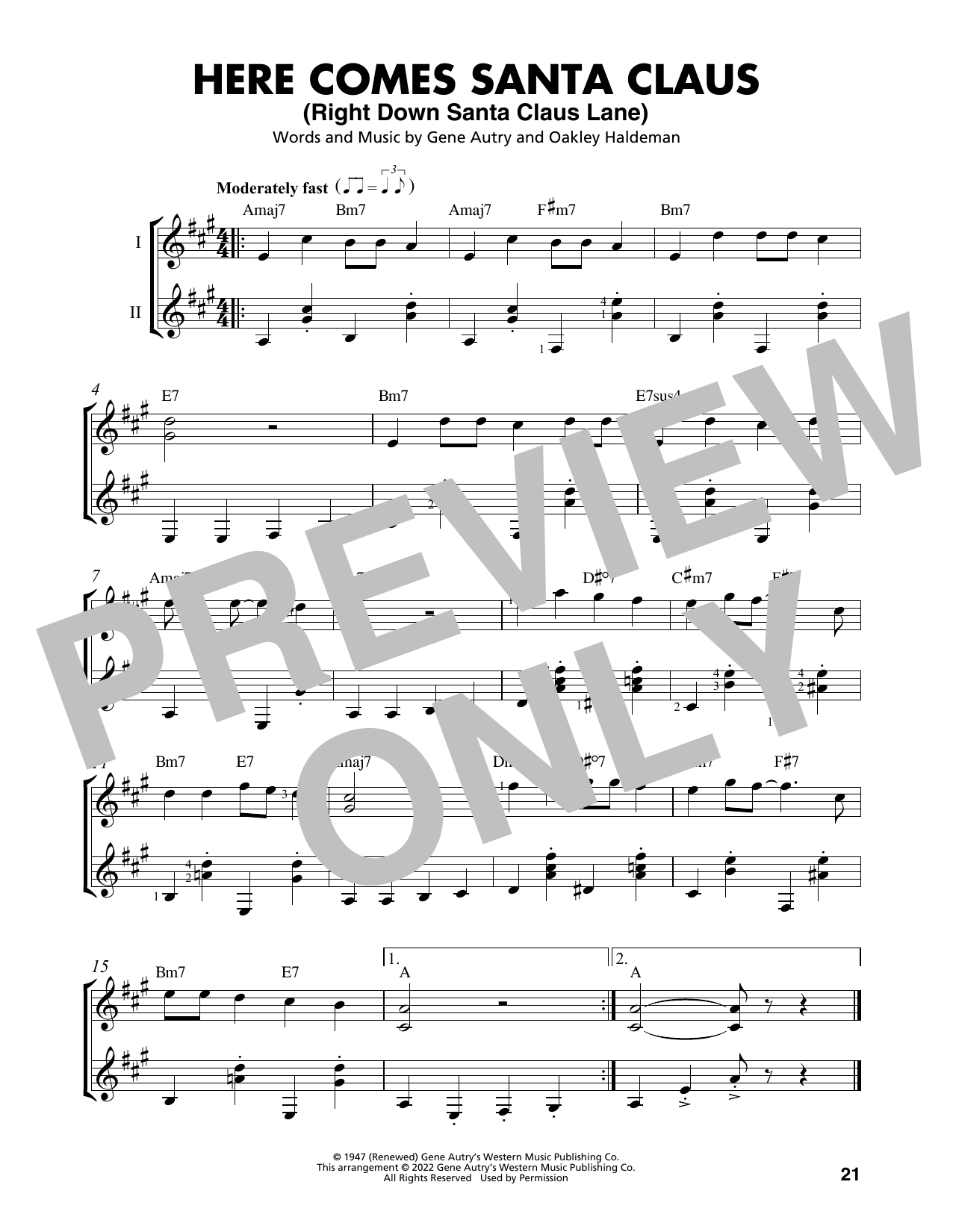 Gene Autry Here Comes Santa Claus (Right Down Santa Claus Lane) (arr. Mark Phillips) sheet music notes and chords. Download Printable PDF.