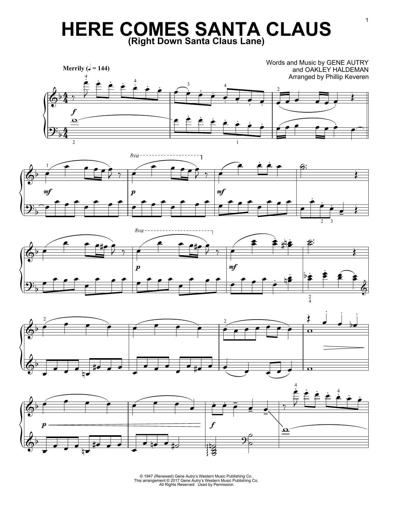 Phillip Keveren Here Comes Santa Claus (Right Down Santa Claus Lane) [Classical version] (arr. Phillip Keveren) sheet music notes and chords arranged for Piano Solo