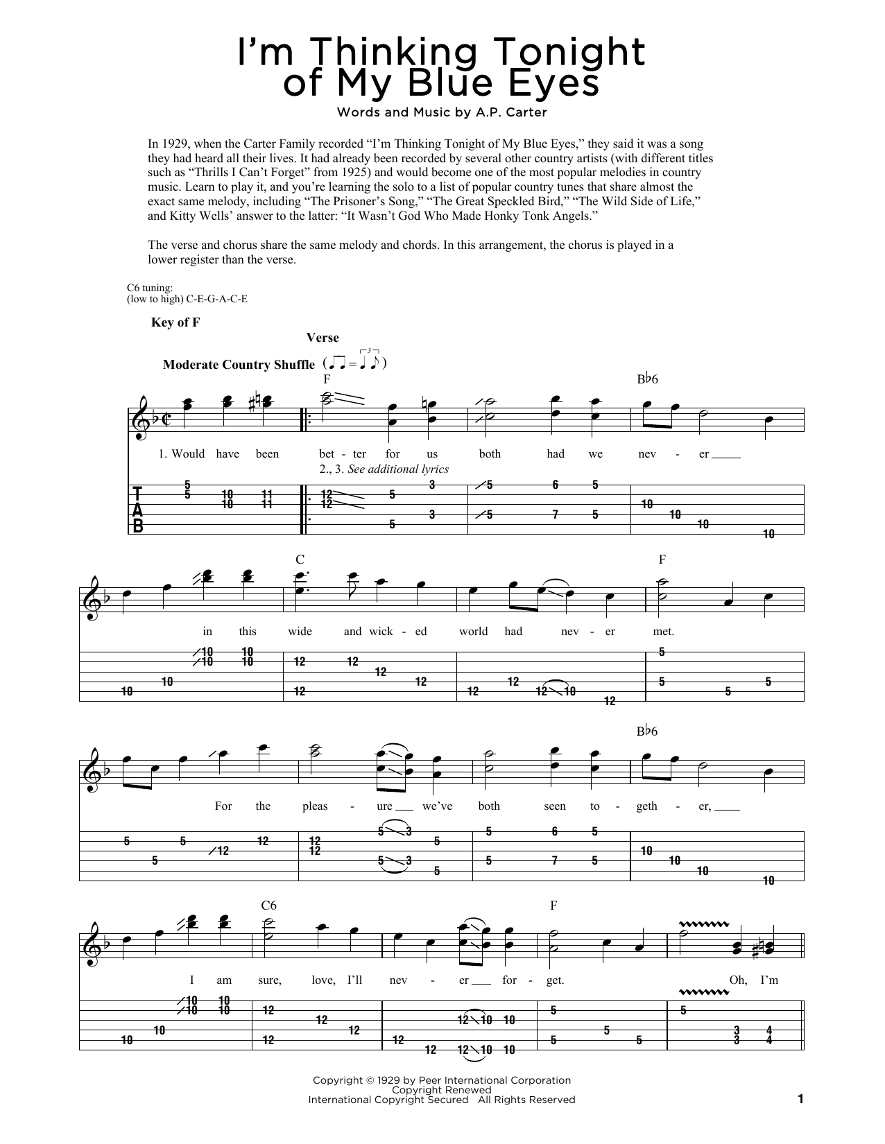 Gene Autry I'm Thinking Tonight Of My Blue Eyes (arr. Fred Sokolow) sheet music notes and chords. Download Printable PDF.