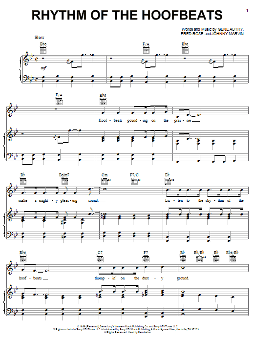 Gene Autry Rhythm Of The Hoofbeats sheet music notes and chords arranged for Piano, Vocal & Guitar Chords (Right-Hand Melody)