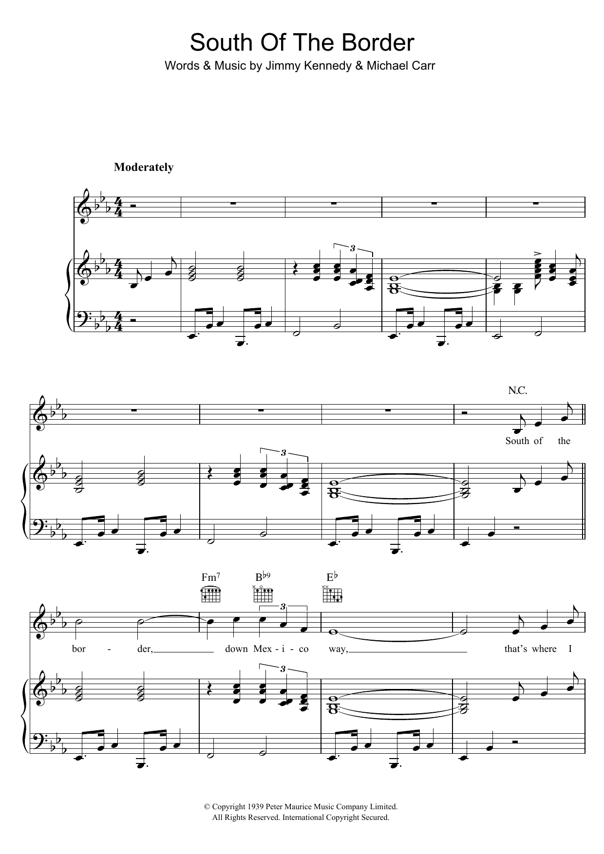 Learn to play Gene Autry South Of The Border sheet music for Piano, Vocal & Guitar Chords in minutes. Price: 7.8900$ Gene Autry South Of The Border sheet music notes and chords arranged for Piano, Vocal & Guitar Chords
