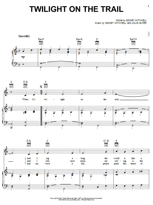 Learn to play Gene Autry Twilight On The Trail sheet music for Ukulele in minutes. Price: 5.9900$ Gene Autry Twilight On The Trail sheet music notes and chords arranged for Ukulele
