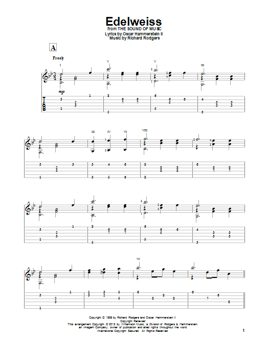 Learn to play Rodgers & Hammerstein Edelweiss sheet music for Solo Guitar in minutes. Price: 7.8900$ Rodgers & Hammerstein Edelweiss sheet music notes and chords arranged for Solo Guitar