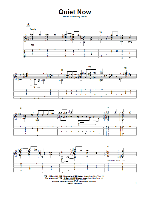 Gene Bertoncini Quiet Now sheet music notes and chords. Download Printable PDF.