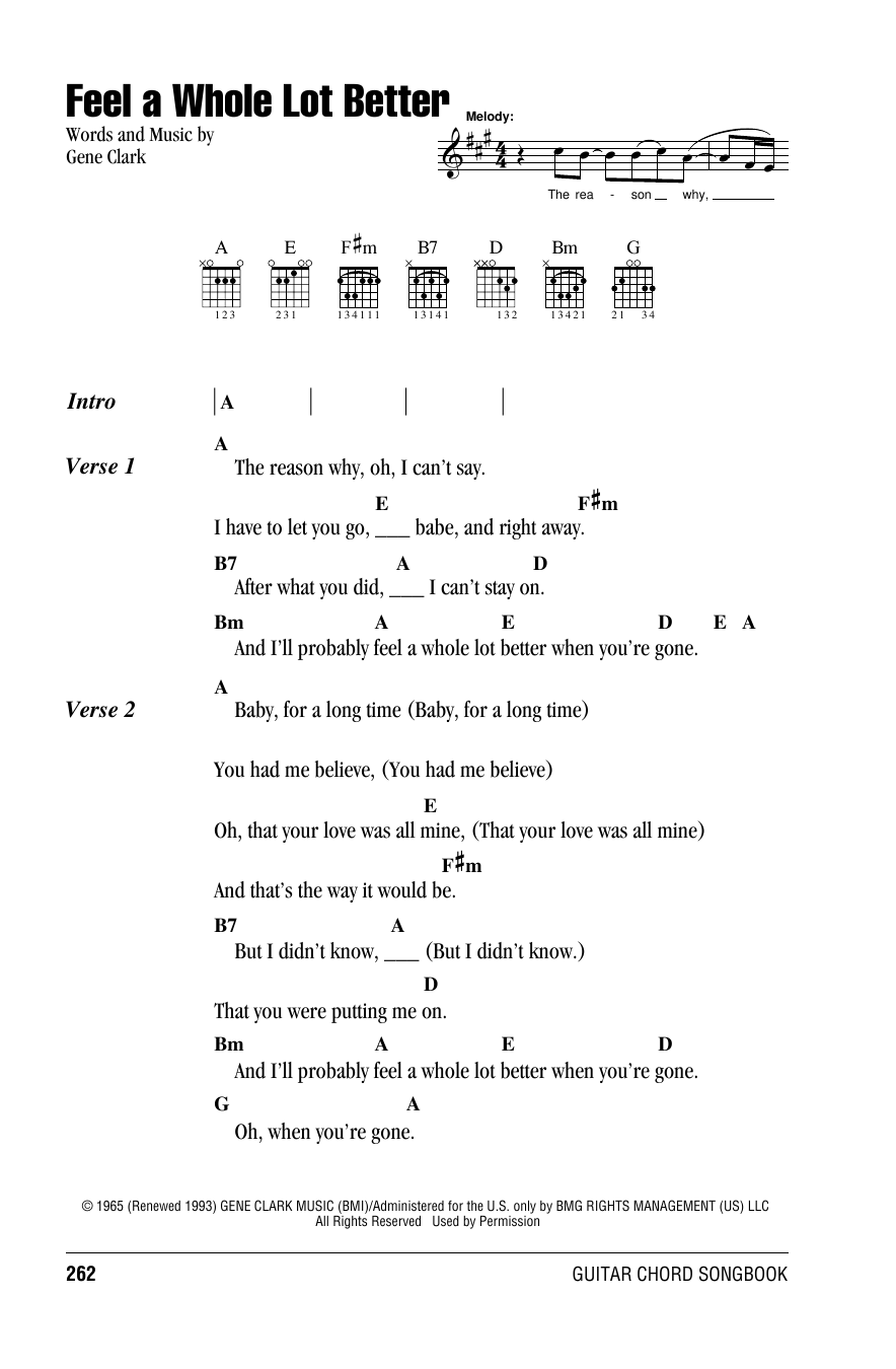 Gene Clark Feel A Whole Lot Better sheet music notes and chords. Download Printable PDF.