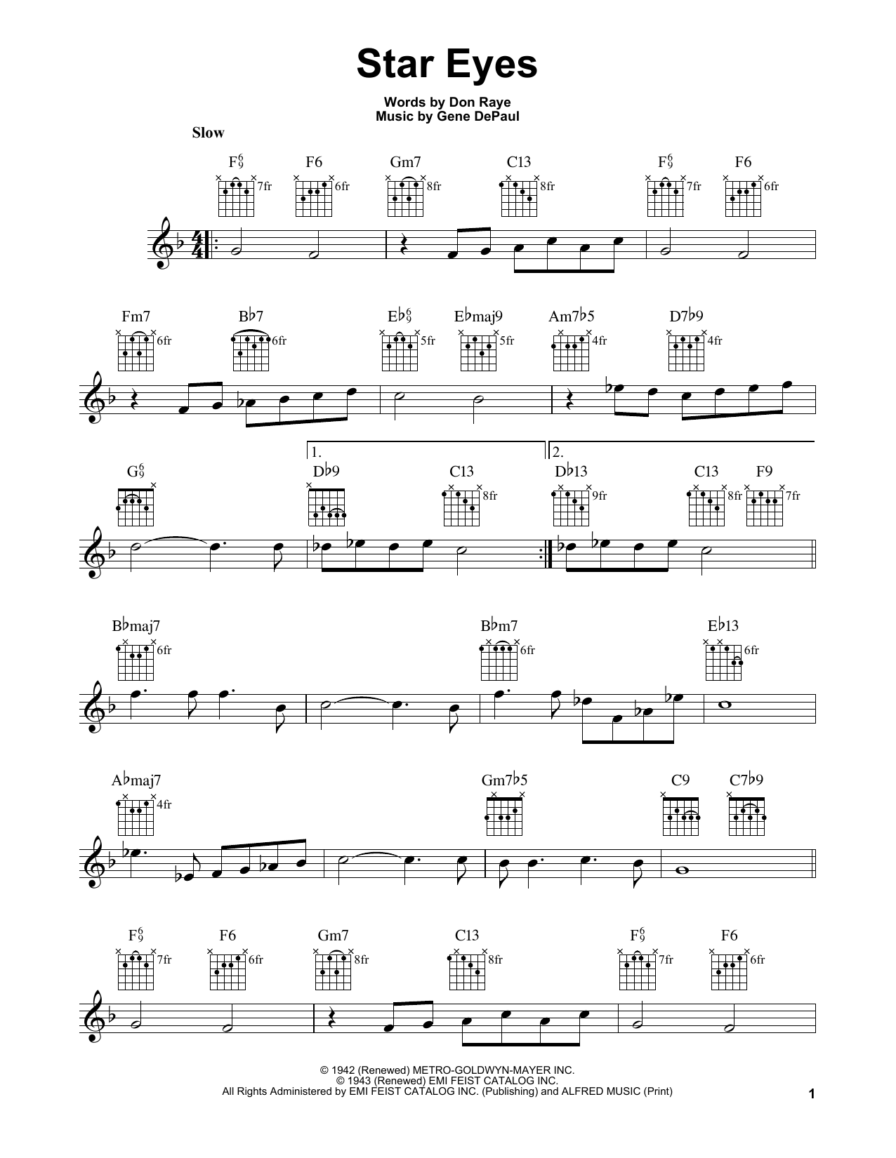 Gene De Paul Star Eyes sheet music notes and chords. Download Printable PDF.