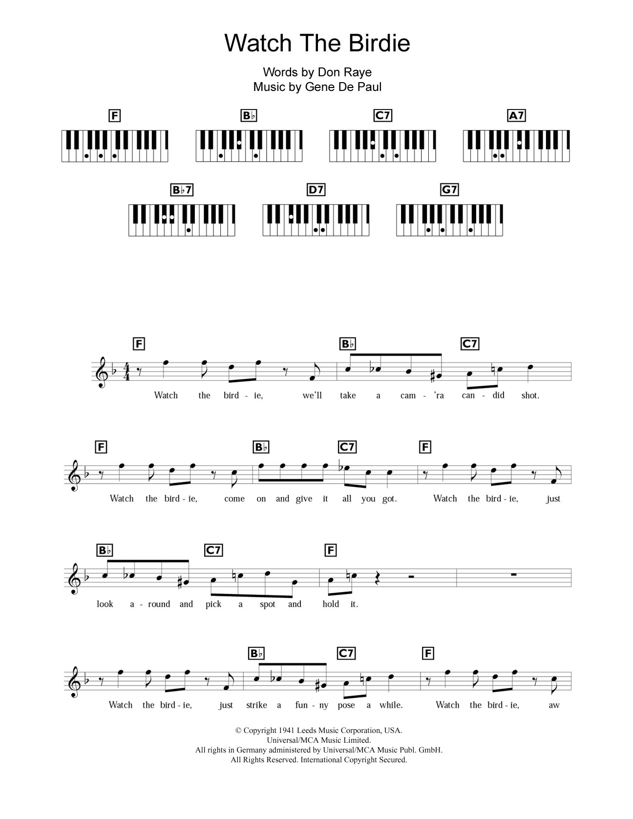 Gene de Paul Watch The Birdie sheet music notes and chords. Download Printable PDF.