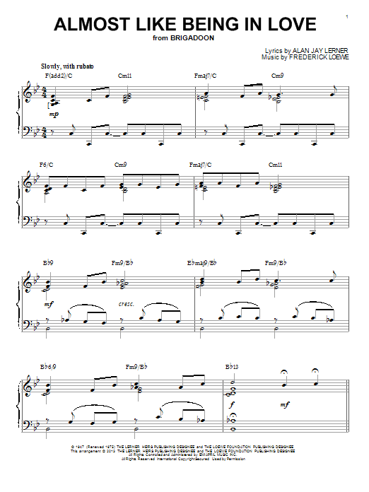 Gene Kelly Almost Like Being In Love [Jazz version] (arr. Brent Edstrom) sheet music notes and chords. Download Printable PDF.