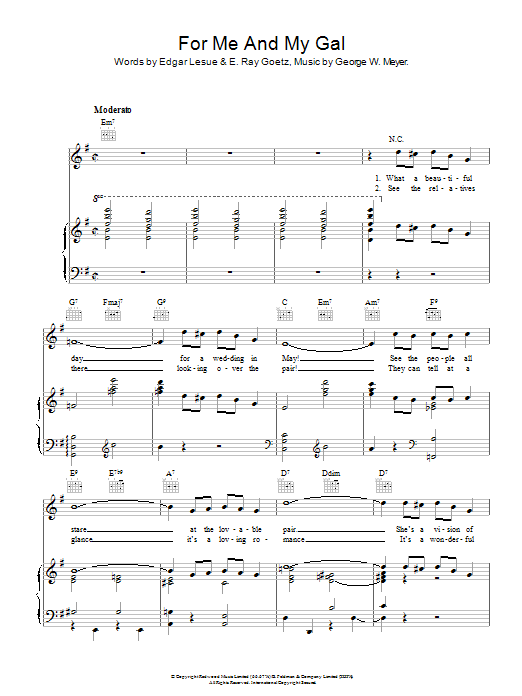 Gene Kelly For Me And My Gal sheet music notes and chords arranged for Piano, Vocal & Guitar Chords