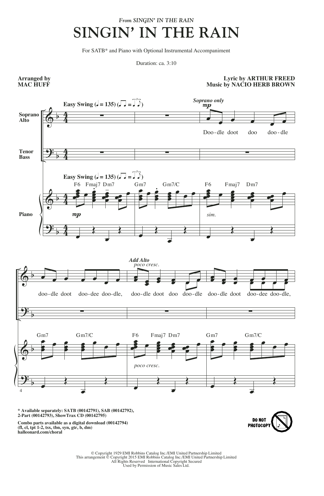 Gene Kelly Singin' In The Rain (arr. Mac Huff) sheet music notes and chords. Download Printable PDF.