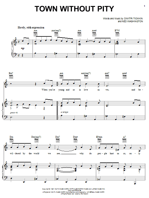 Gene Pitney Town Without Pity sheet music notes and chords. Download Printable PDF.