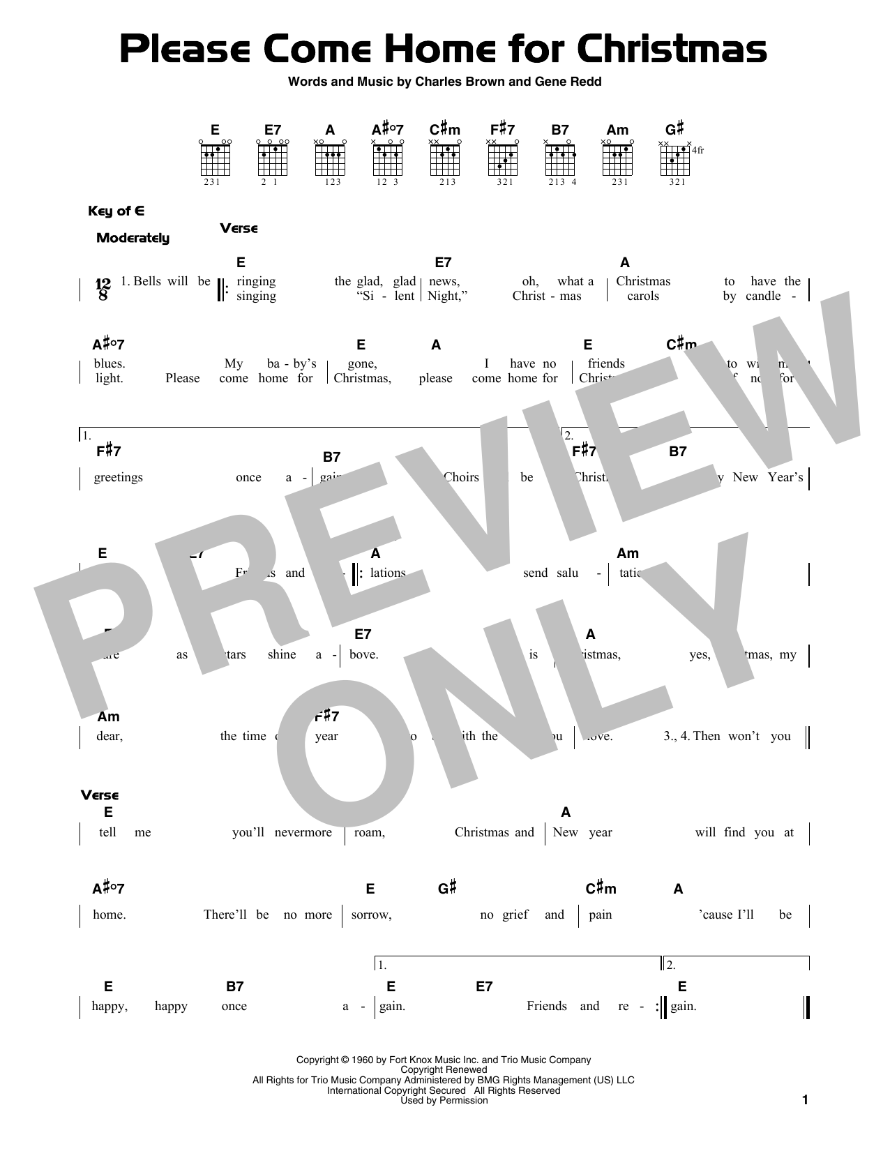 Gene Redd Please Come Home For Christmas sheet music notes and chords. Download Printable PDF.