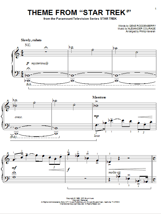 Gene Roddenberry Theme from Star Trek(R) sheet music notes and chords. Download Printable PDF.