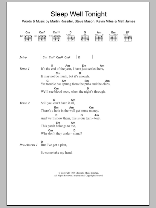 Learn to play Gene Sleep Well Tonight sheet music for Guitar Chords/Lyrics in minutes. Price: 4.4900$ Gene Sleep Well Tonight sheet music notes and chords arranged for Guitar Chords/Lyrics