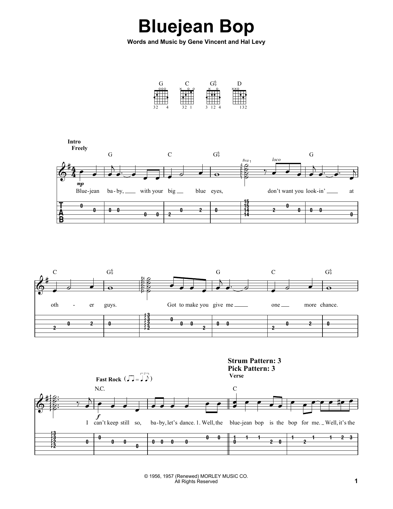 Gene Vincent Bluejean Bop sheet music notes and chords. Download Printable PDF.