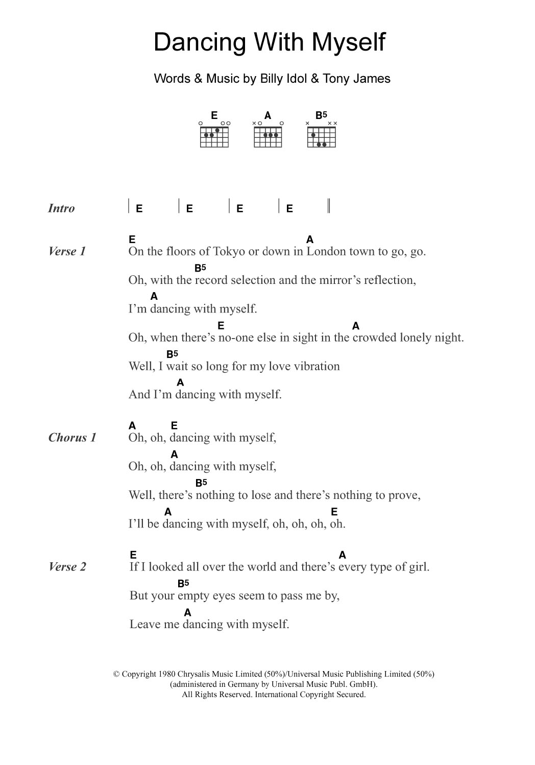 Generation X Dancing With Myself sheet music notes and chords. Download Printable PDF.