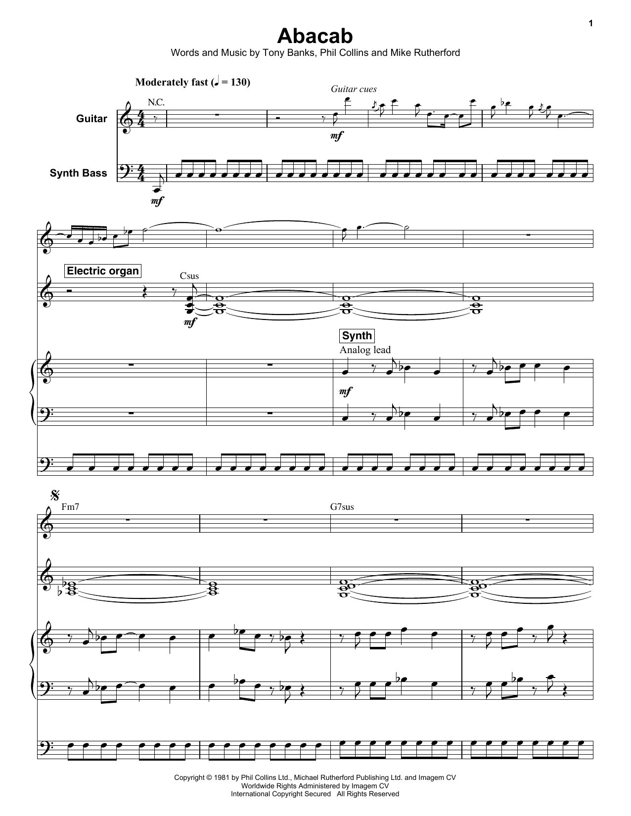 Genesis Abacab sheet music notes and chords. Download Printable PDF.